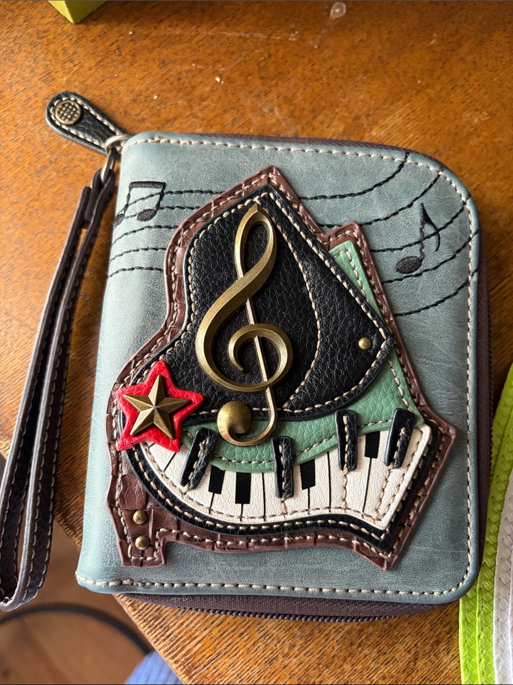 Chala Brown Card Wallet with Mint and Coral Accent Stripes